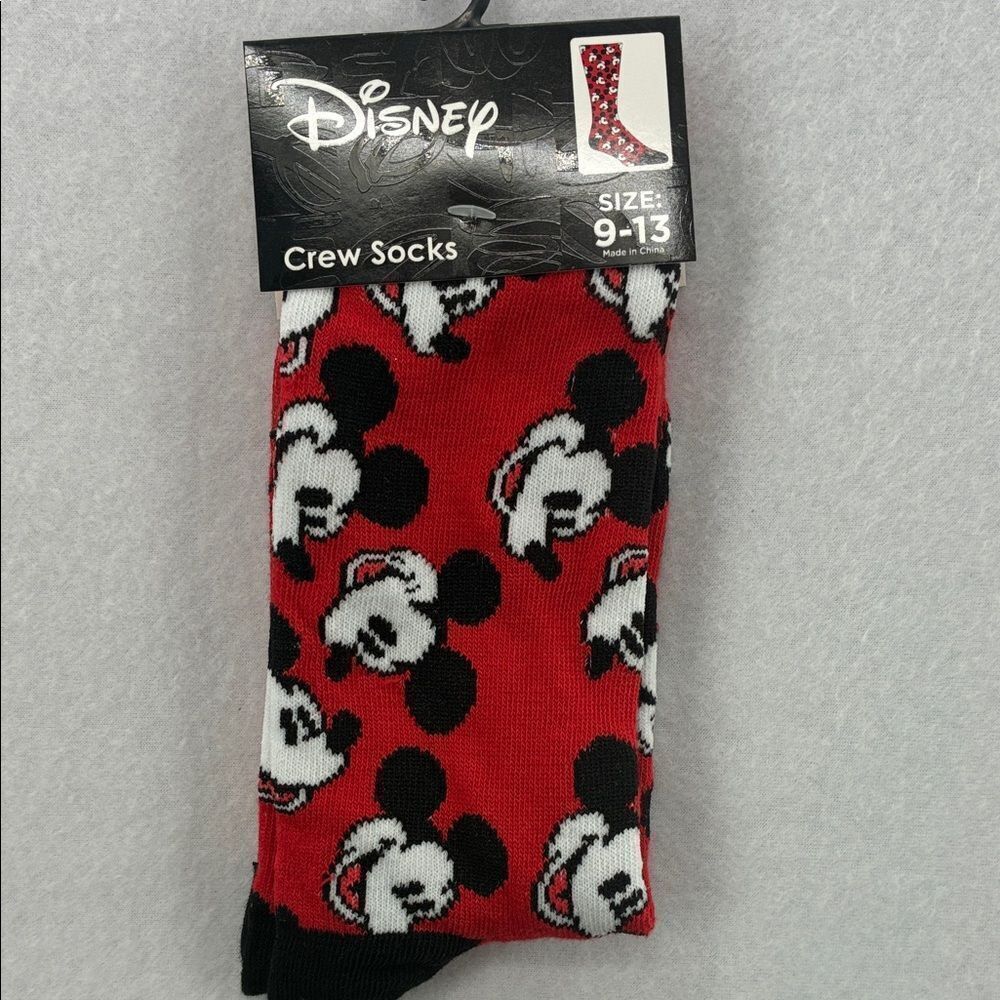 Disney Red and Black Mickey Mouse Crew Socks One Size 9-13